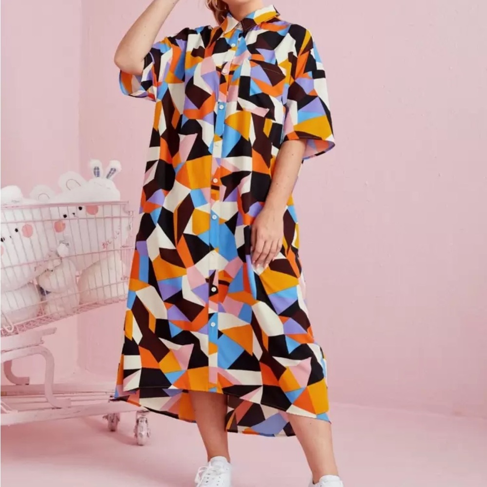 SHEIN Mulvari Plus Drop Shoulder
Geo Shirt Dress